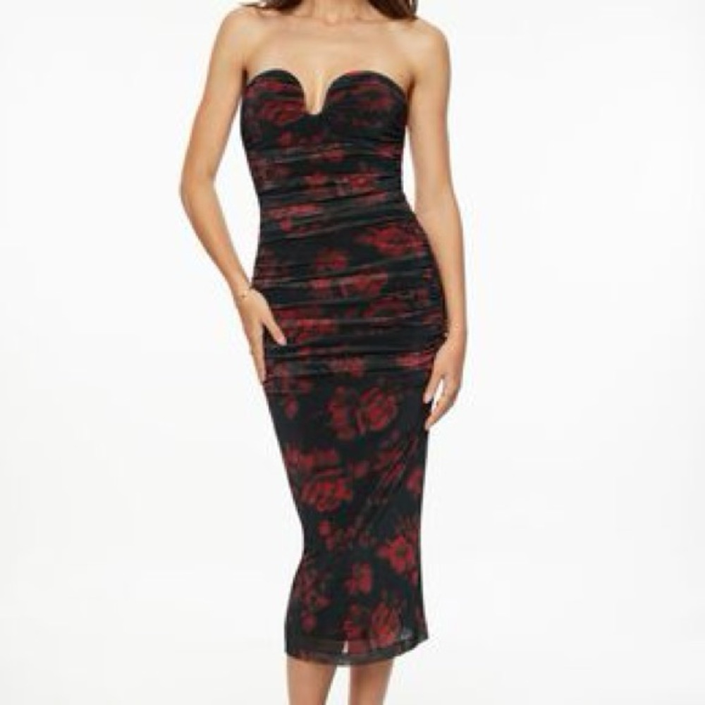 Dynamite Black and Red Bodycon Midi Dress